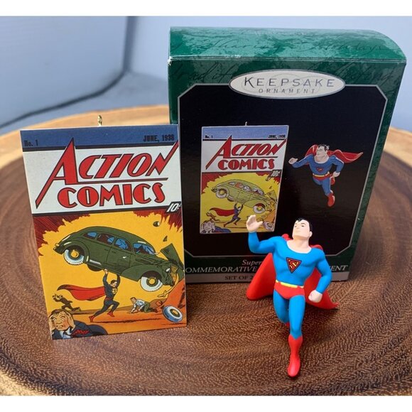 Superman Commemorative Ornament Set Of 2 Action Comics June 1938 Keepsake 1998 - Picture 1 of 8